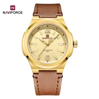 NAVIFORCE 9233 Classic Quartz Leather Men's Wristwatches Casual Wild Man Clock 30m Waterproof Male Watches with Seiko Movement - Golden Golden Brown